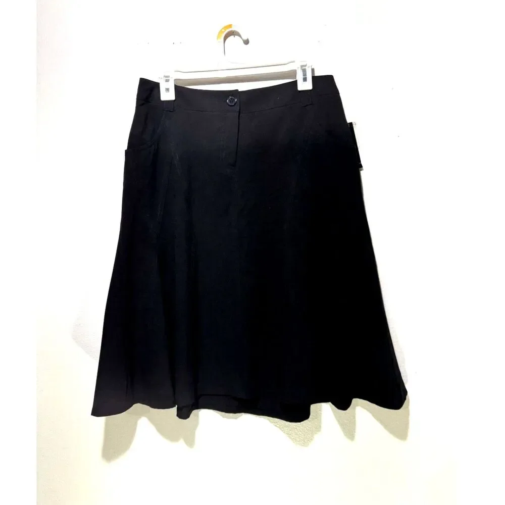 Larry Levine flare skirt black casual career preppy business casual women 8 New